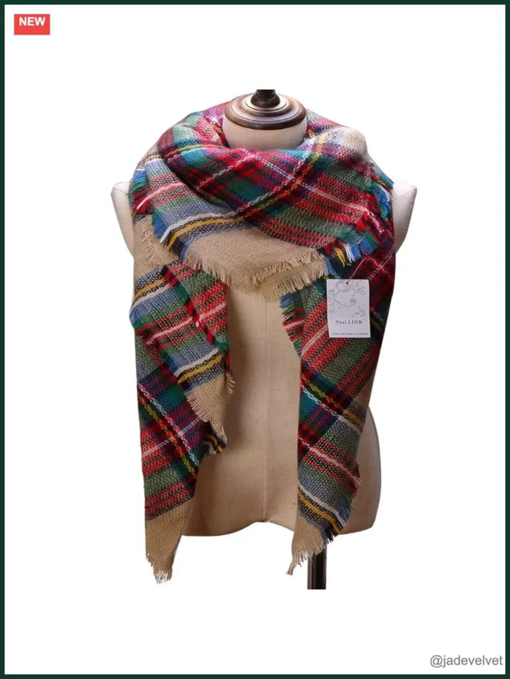 Oversized Plaid Blanket Scarf Shawl Wrap Winter Warm Cashmere Feel Acrylic